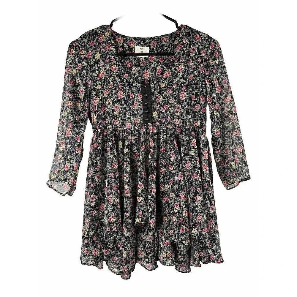 Pins and Needles Boho Multicolor Floral Tunic Babydoll Top Size XS